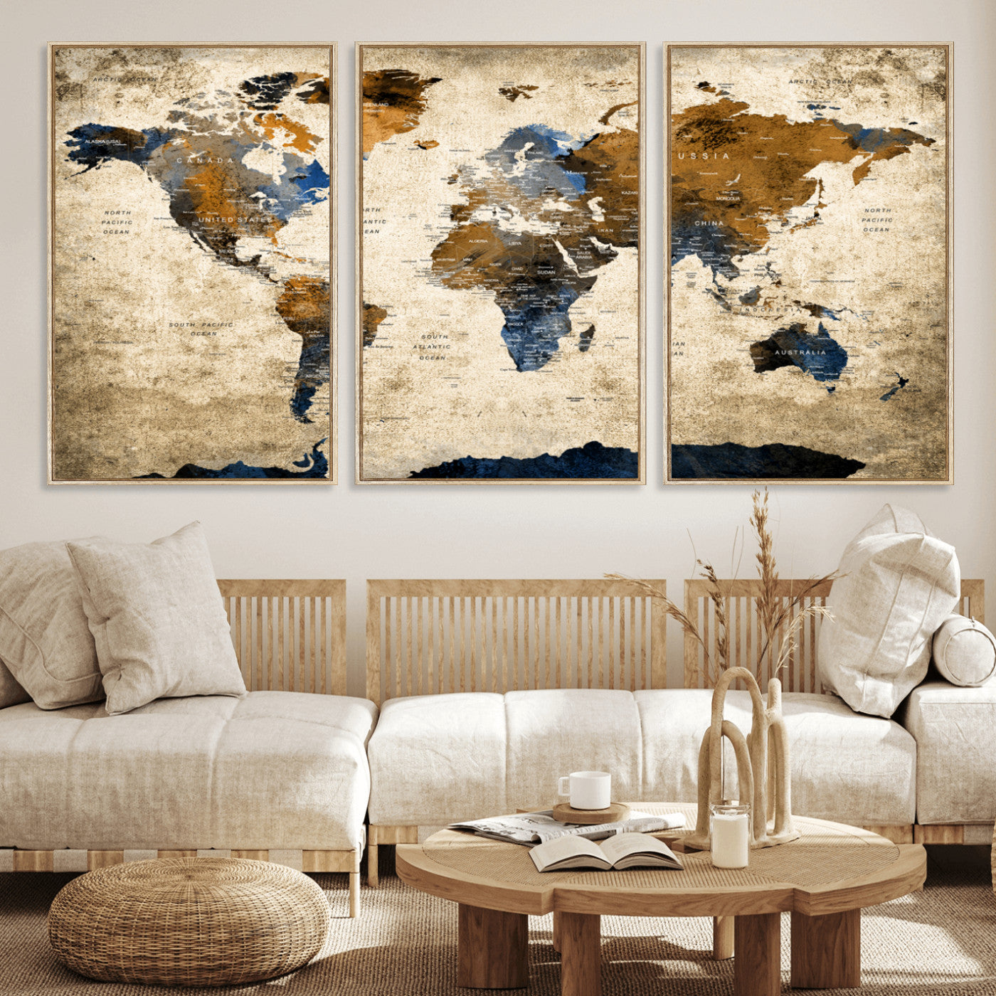 MGV-FC-60X30-3P - Push Pin World Map Canvas Print – Framed Wall Art for Couples to Track Their Travels – Anniversary