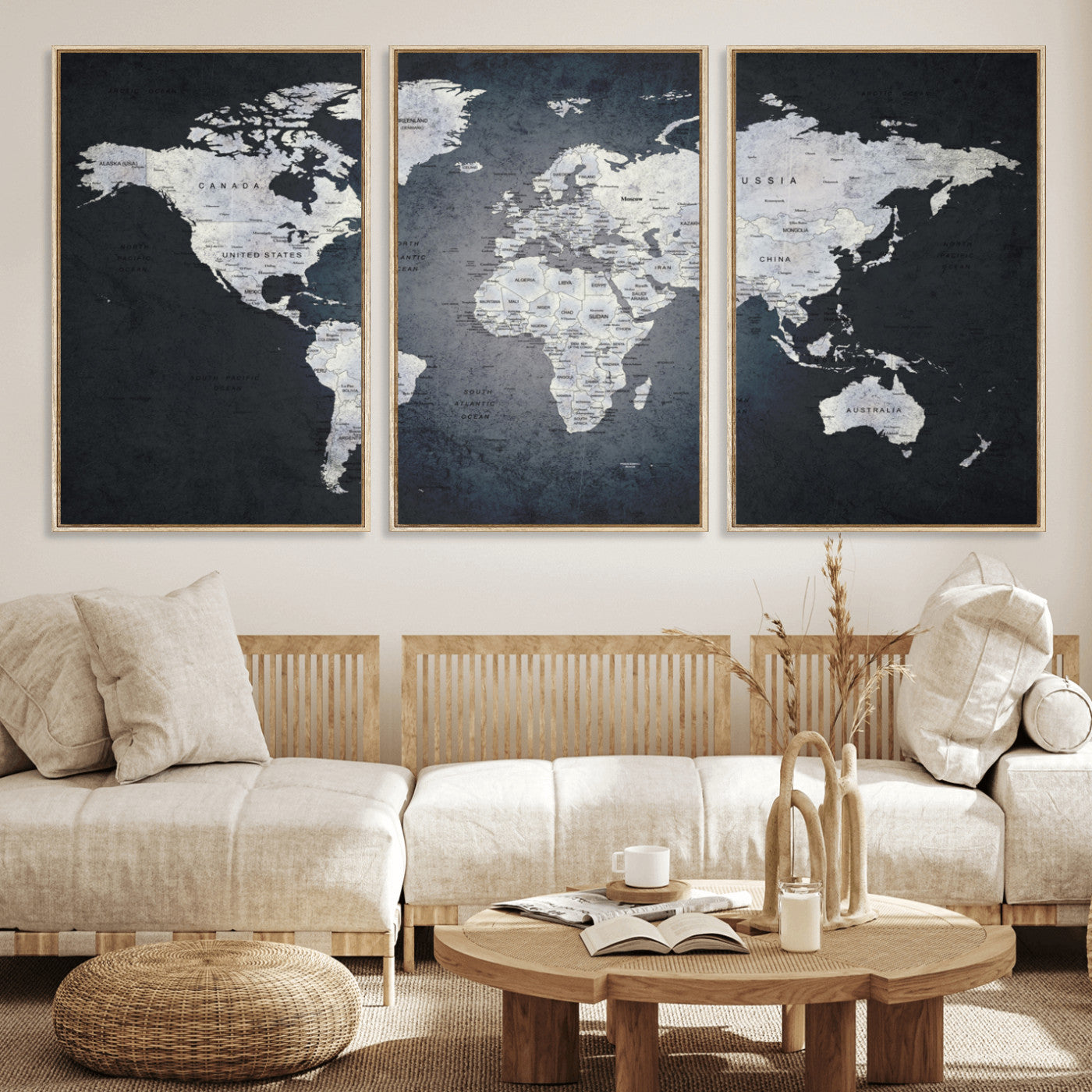 MGV-FC-60X30-3P - World Map Wall Art Canvas Print for Home and Office Decor