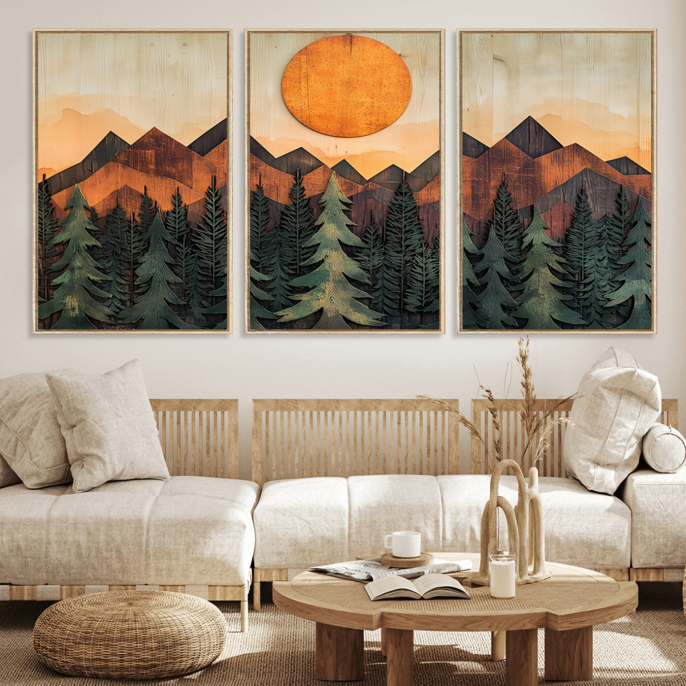 MGV-FC-60X30-3P - Sunset Mountain Landscape Canvas Wall Art Print - Nature Decor for Living Room, Office