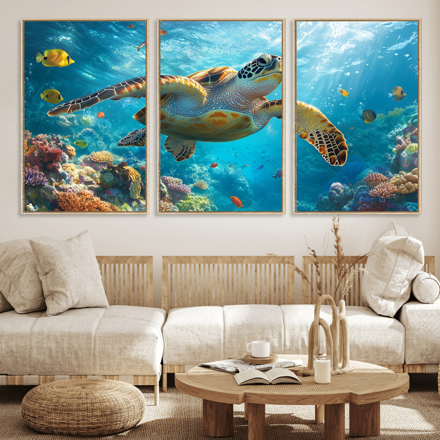 MGV-FC-60X30-3P - Sea Turtle Underwater Canvas Wall Art Print - Vibrant Ocean Wildlife Decor, Marine Wall Art