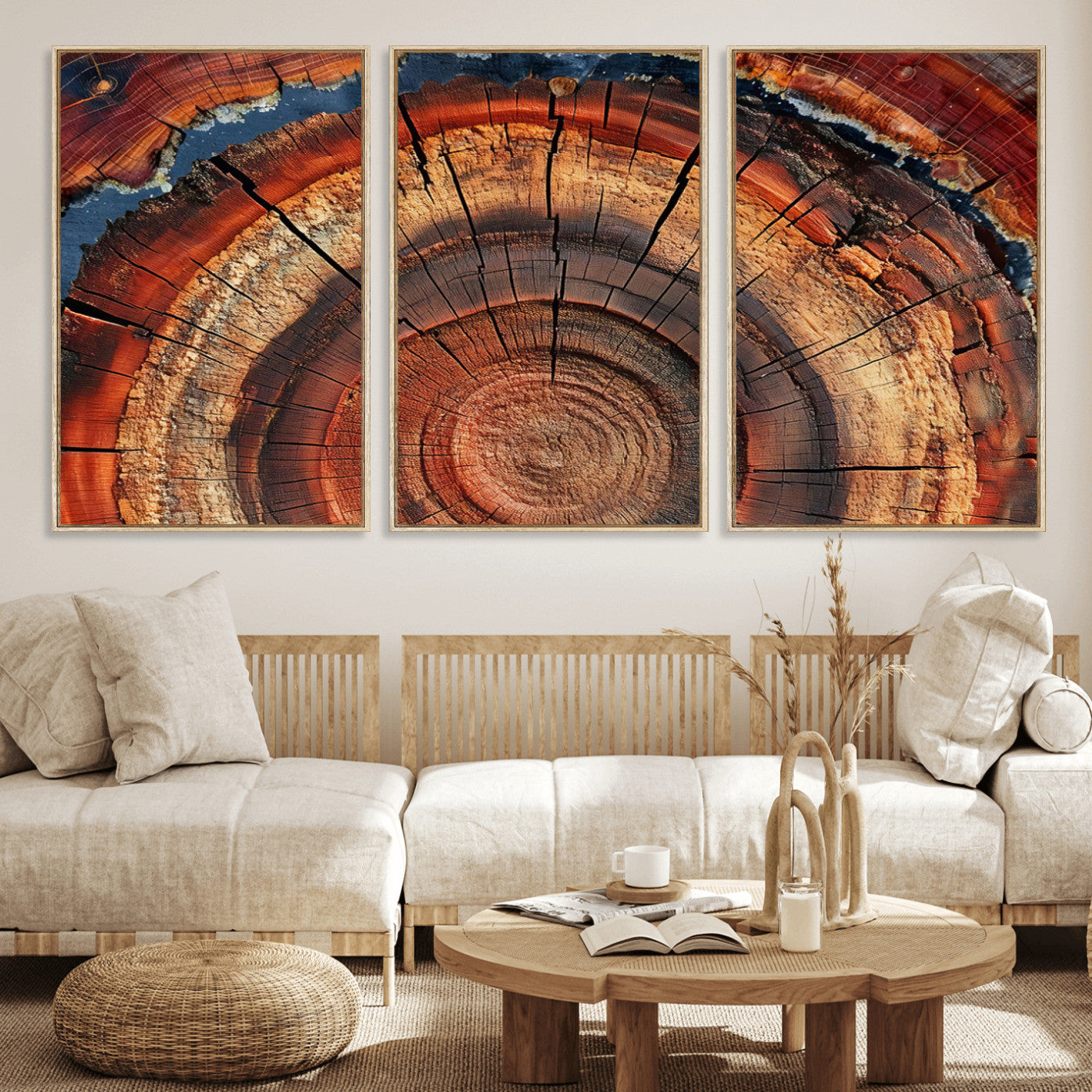 MGV-FC-60X30-3P - Abstract Tree Ring Art, Colorful Tree Ring Wall Decor, Minimalist Home Canvas Art, Modern Farmhouse