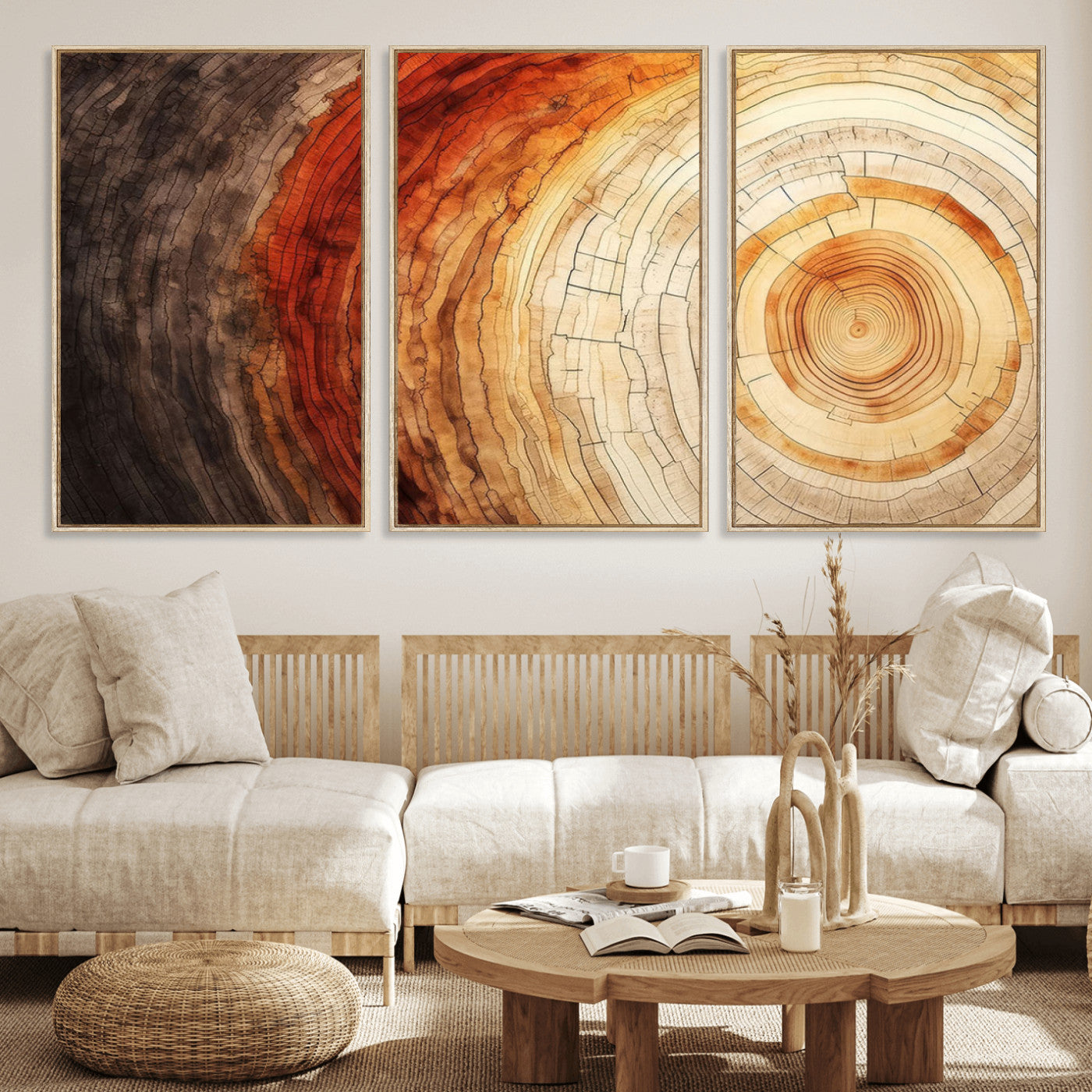 MGV-FC-60X30-3P - Tree Ring Print on Canvas Wall Art, Tree Stump Print, Wood Wall Art Living Room, Abstract Natural