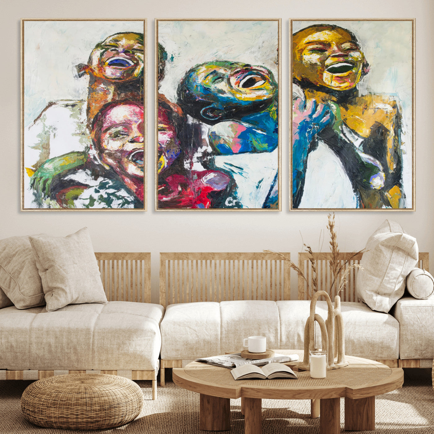 MGV-FC-60X30-3P - Shai Yossef Style Canvas Art - Joyful African Black Kids Impasto Painting with Vibrant Brushstrokes,