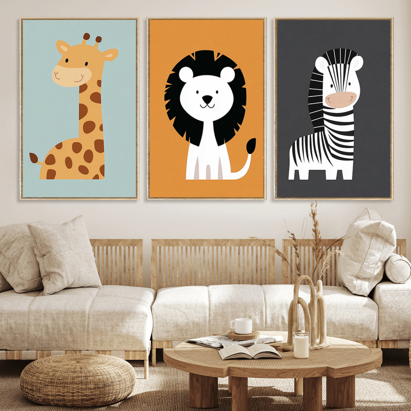 MGV-FC-60X30-3P - Boho Jungle Animal Nursery Wall Art Prints - Safari Decor in Earth Tones for Modern and Stylish