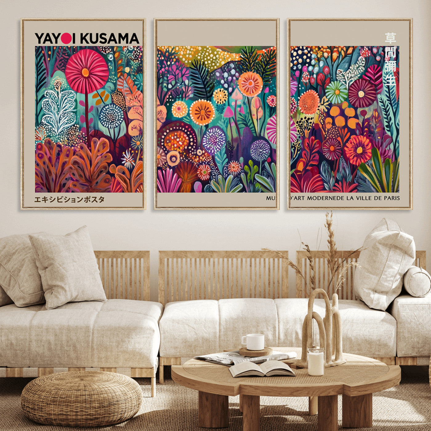 MGV-FC-60X30-3P - Yayoi Kusama Wall Art Canvas Print, Abstract Art, Large Yayoi Kusama Framed Wall Art Print, Japanese