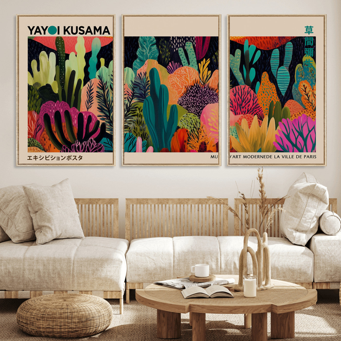 MGV-FC-60X30-3P - Yayoi Kusama Wall Art Canvas Print, Abstract Art, Large Yayoi Kusama Framed Canvas Print, Japanese
