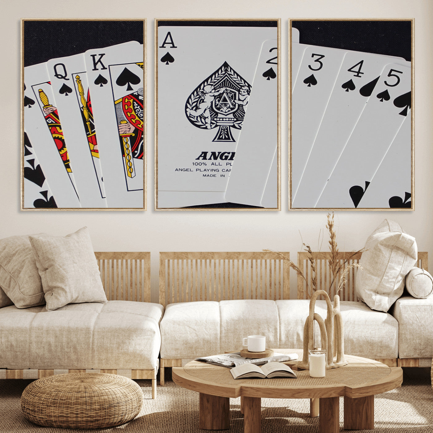 MGV-FC-60X30-3P - Poker Wall Art - Playing Cards Canvas Wall Art Print - Ace of Spades and Royal Flush Design, Perfect