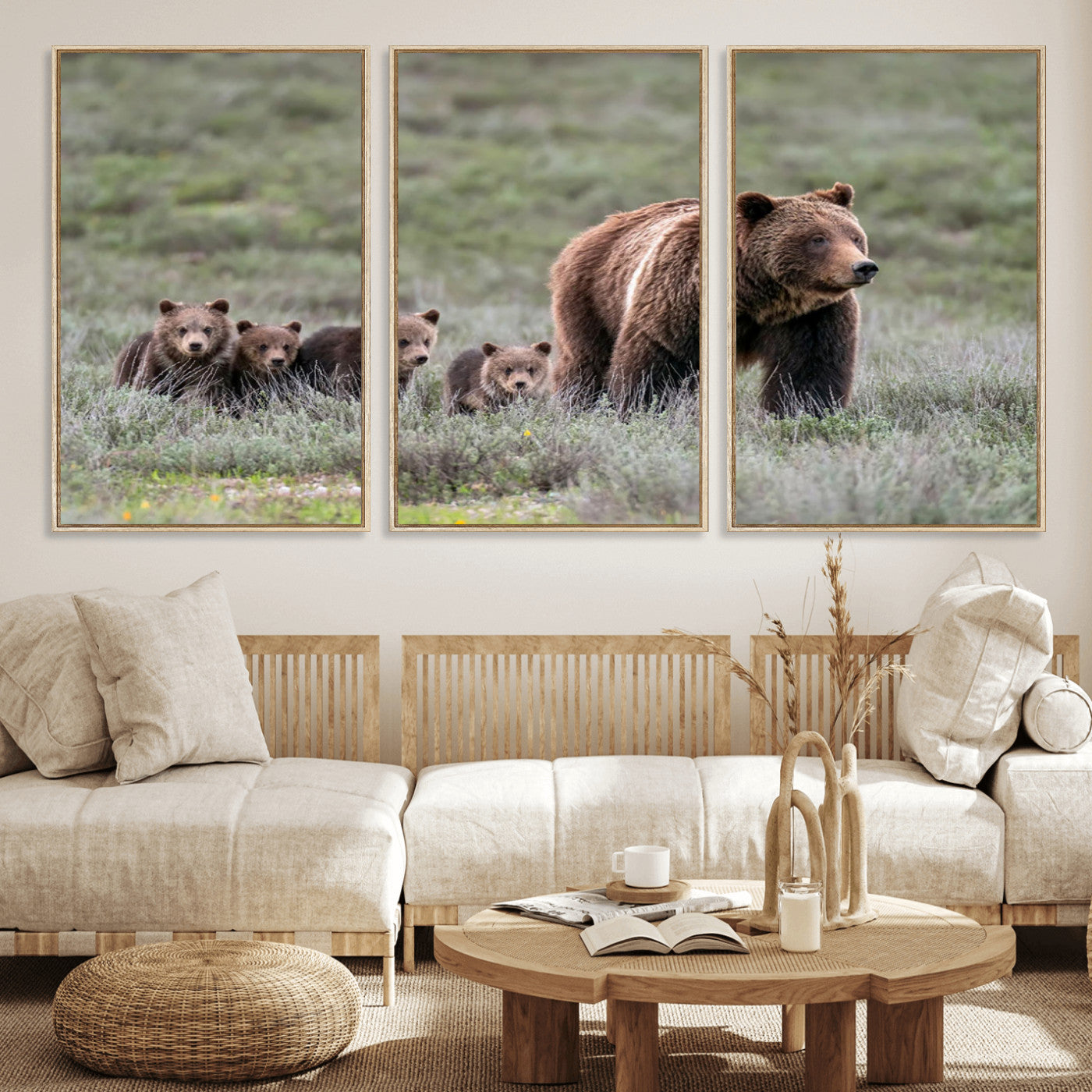 MGV-FC-60X30-3P - Wildlife Photography of 399 Grizzly Bear Cubs | Queen of the Tetons Canvas Wall Art Print