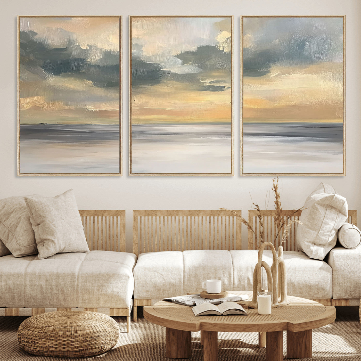 MGV-FC-60X30-3P - Modern Coastal Artwork with Vibrant Abstract Ocean Waves Wall Art Canvas Print for Contemporary