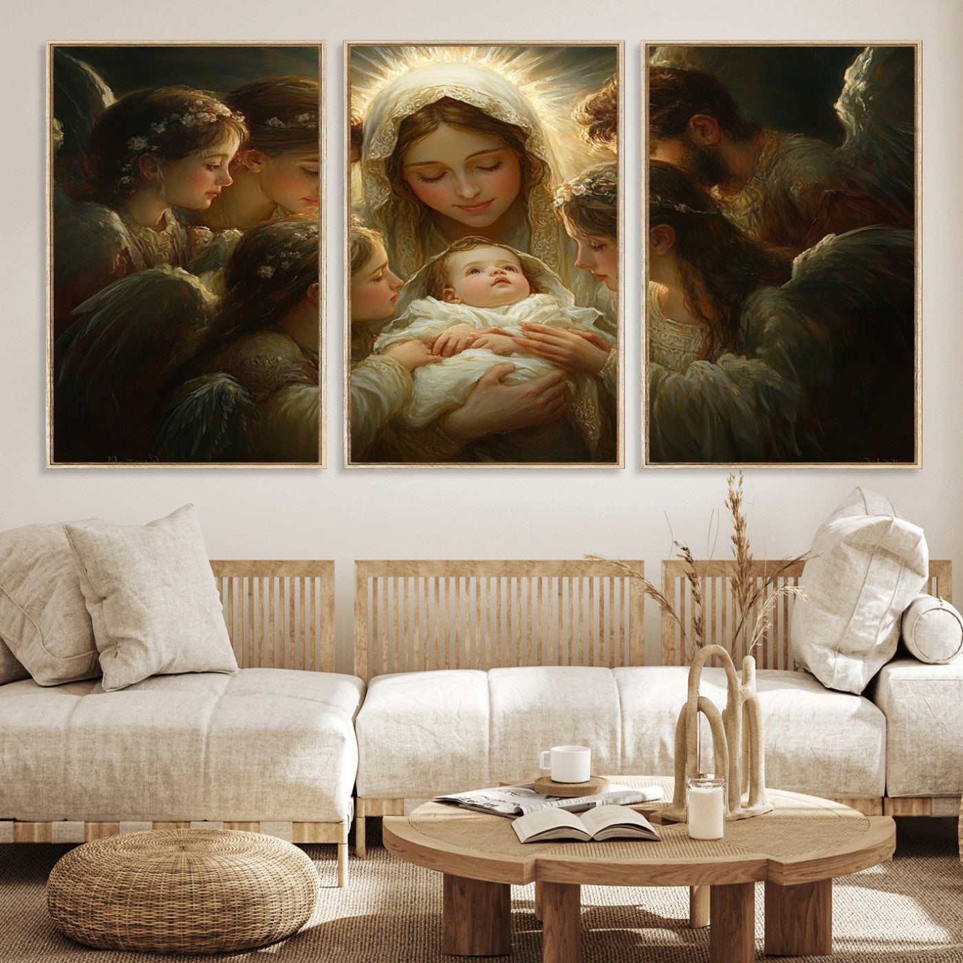 MGV-FC-60X30-3P - Mary Jesus Canvas Wall Art Print - Madonna and Child with Apostles Art Print - Classic Christian