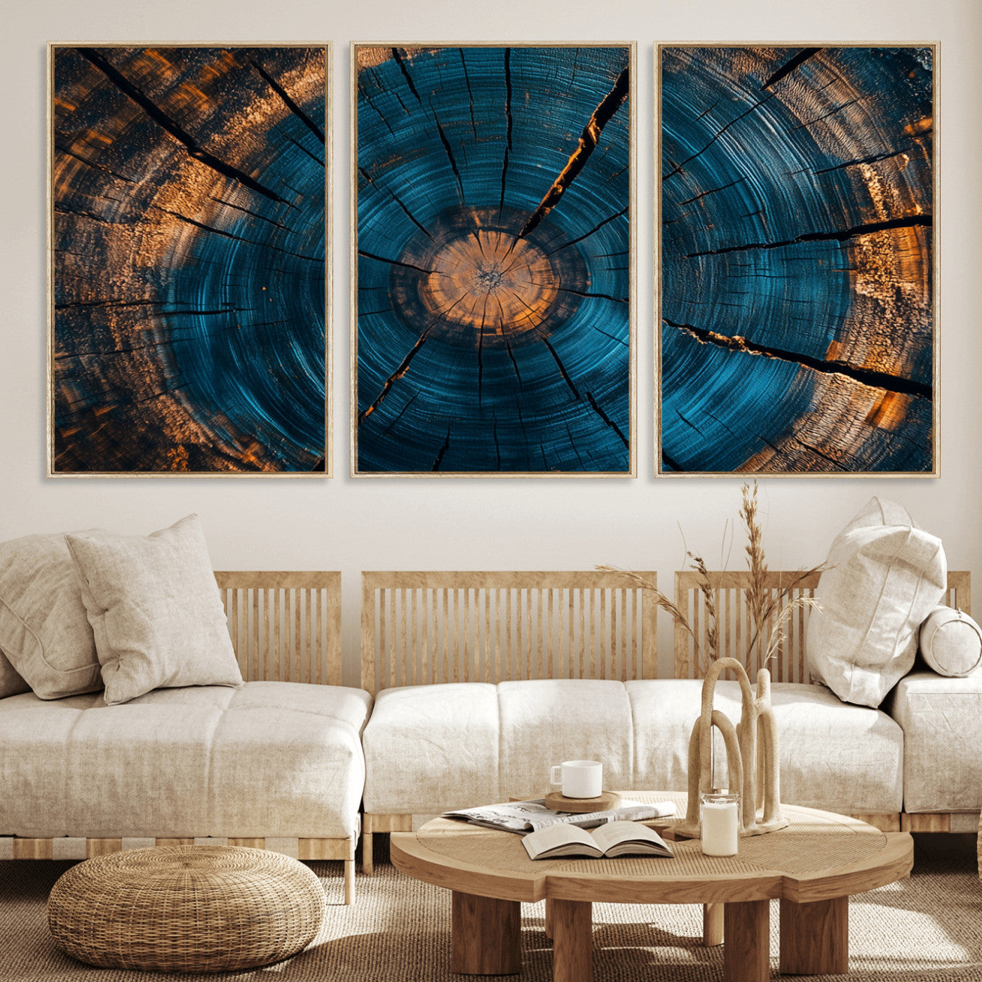 MGV-FC-60X30-3P - Abstract Tree Rings Wall Art Canvas Print - Wood Grain Rings Artwork Print - Nature Woodland Modern
