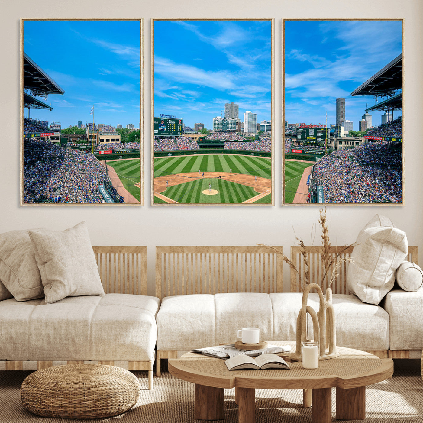 MGV-FC-60X30-3P - Wrigley Field Chicago Cubs Panoramic Art Multi Piece Canvas - Iconic Baseball Stadium Print for