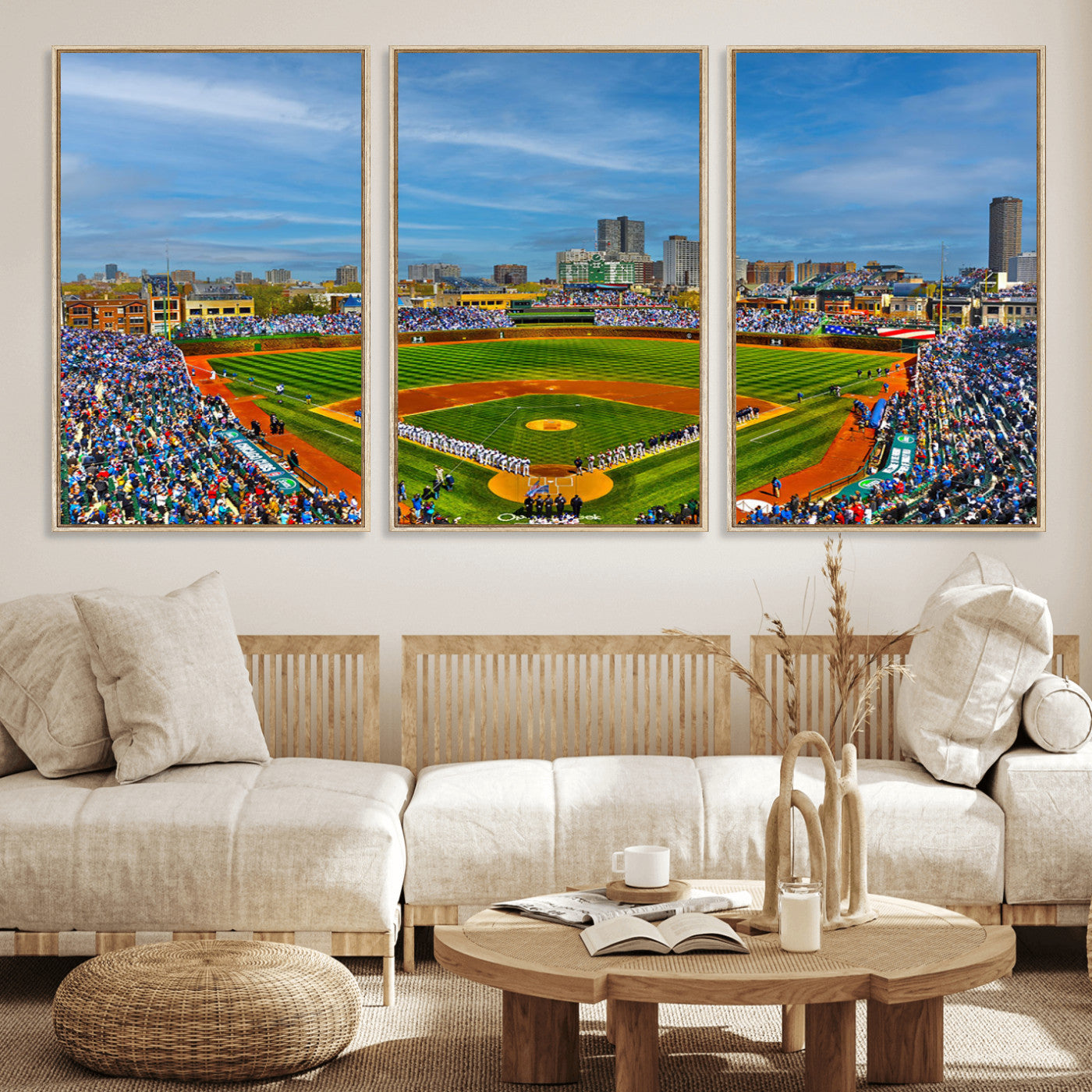 MGV-FC-60X30-3P - Wrigley Field Chicago Cubs Panoramic Multi Piece Canvas Wall Art - Iconic Baseball Stadium Canvas