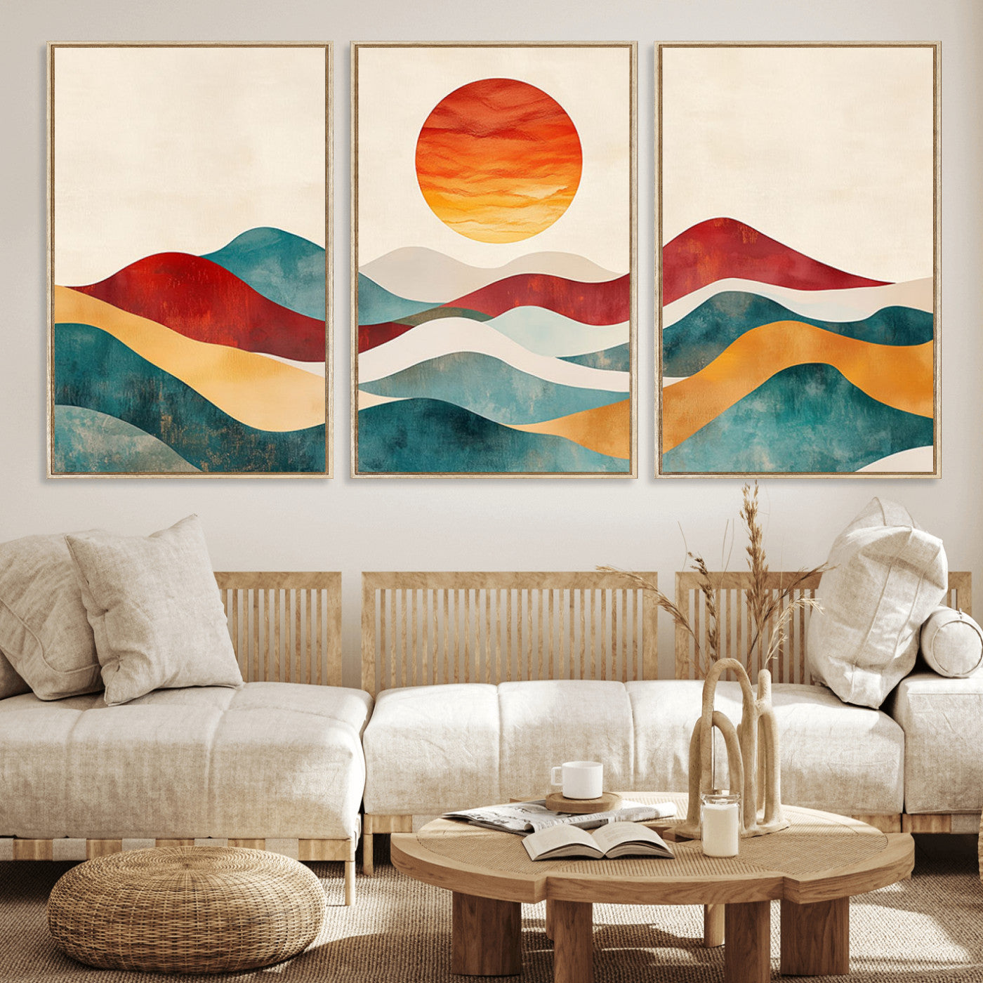 MGV-FC-60X30-3P - Southwest Mountain Canvas - Boho Triptych Wall Art - Rustic Woodland Nursery Decor - Abstract Nature