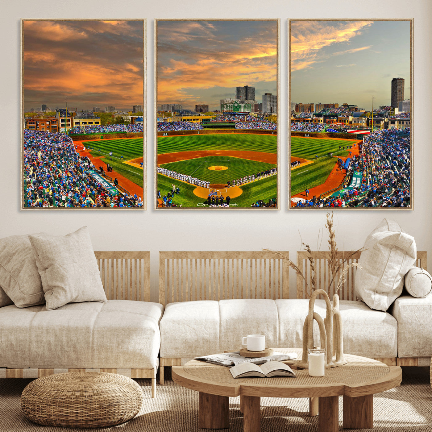 MGV-FC-60X30-3P - Chicago Wrigley Field Canvas Wall Art - Iconic Baseball Stadium Art Print - Wrigley Field Chicago