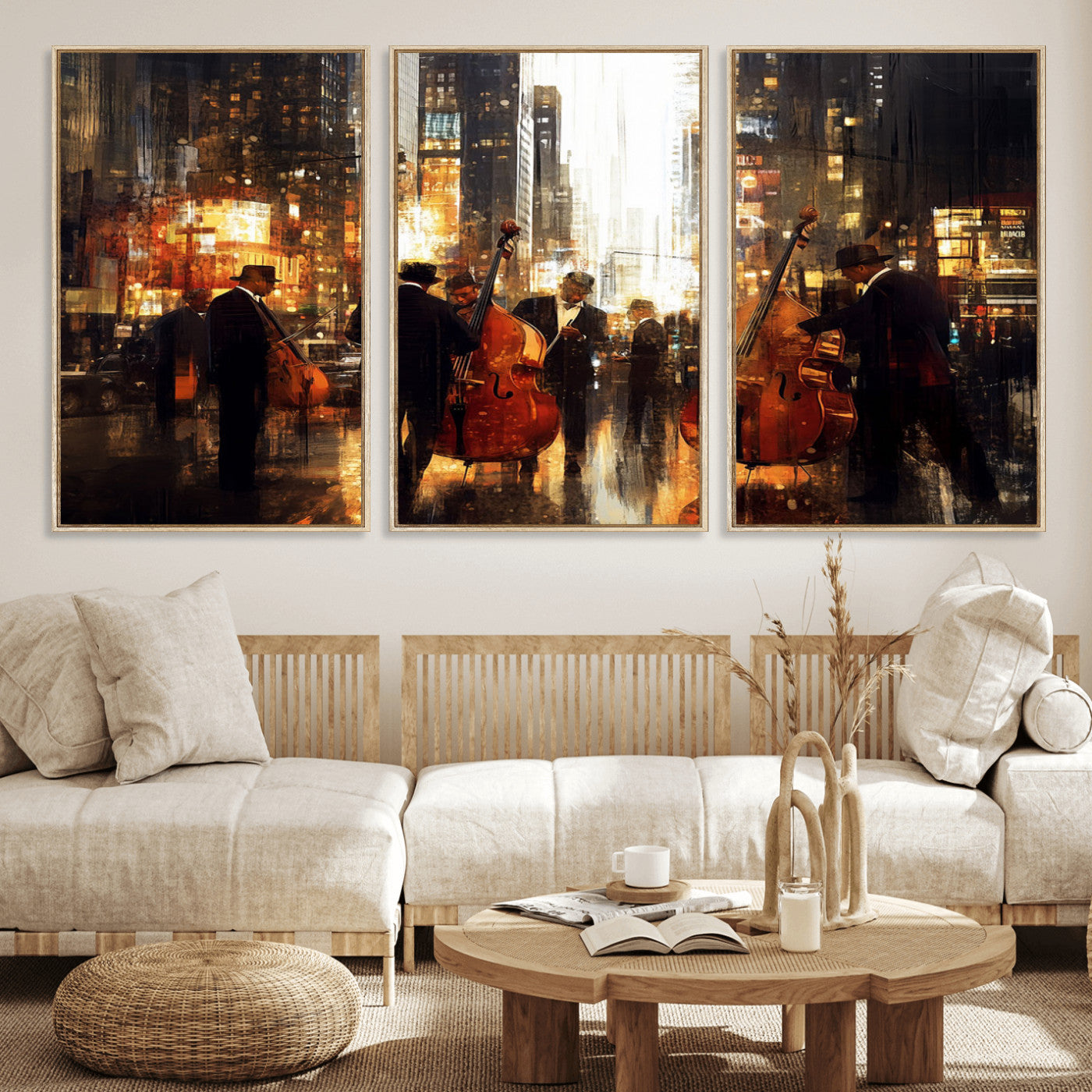 MGV-FC-60X30-3P - Abstract Jazz Art Wall Art Canvas Print - Framed Abstract Music Canvas - Colorful Instrument Poster
