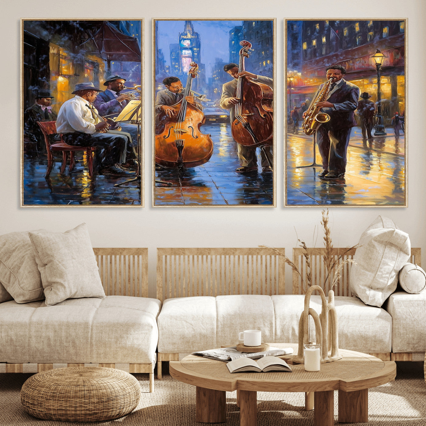 MGV-FC-60X30-3P - Colorful Jazz Wall Art - African American Music Canvas Print - Framed Abstract Music Poster for Home