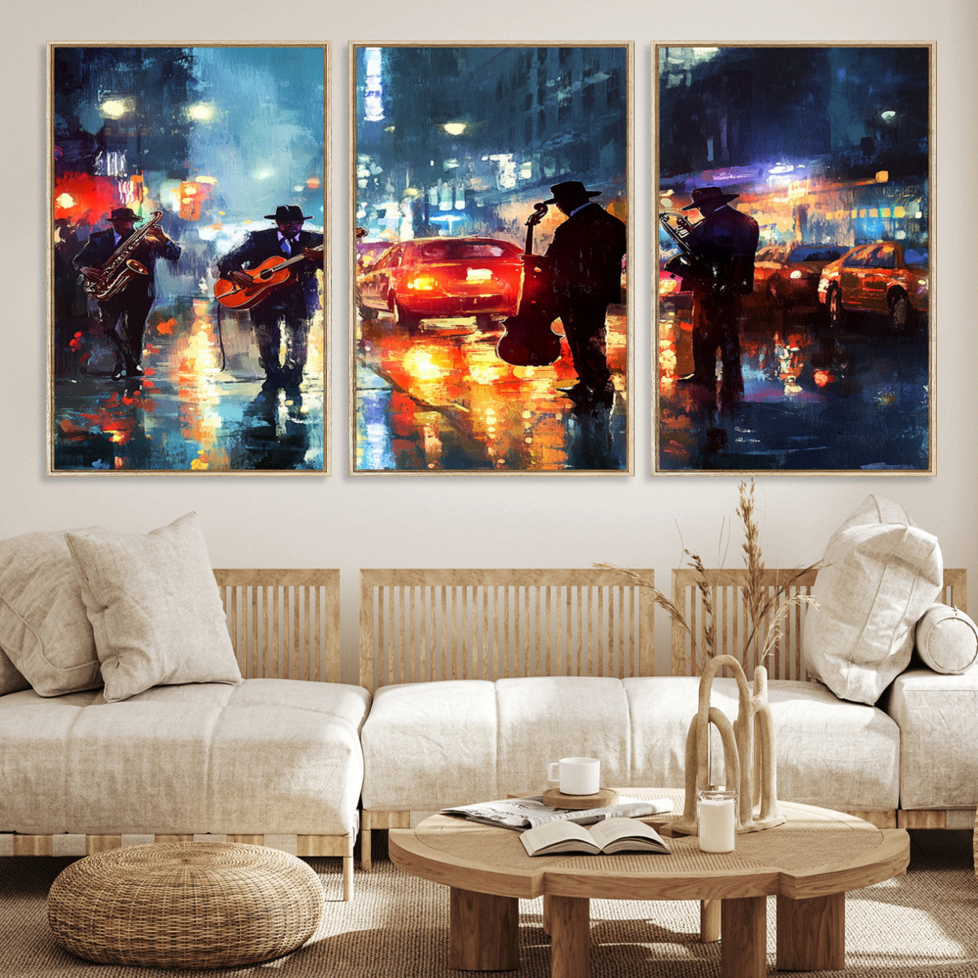 MGV-FC-60X30-3P - African American Jazz Canvas - Abstract Music Wall Art Print - Abstract Jazz Wall Art Framed Prints