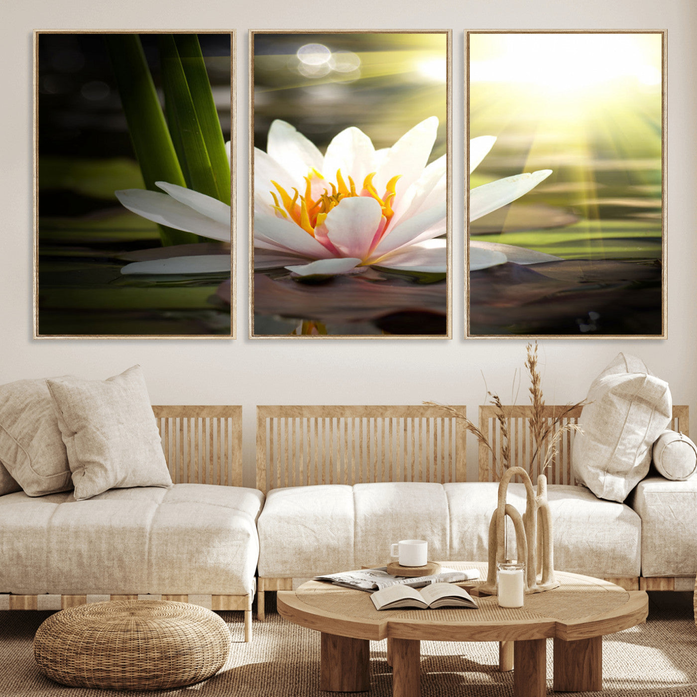 MGV-FC-60X30-3P - Lotus Flower Wall Art Canvas Print, Water Lily Large Wall Art Canvas Print