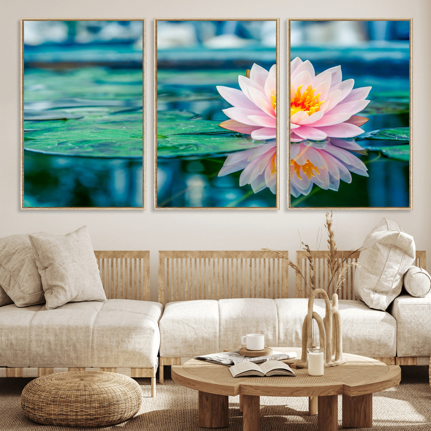 MGV-FC-60X30-3P - Lotus Flower Wall Art Canvas Print, Water Lily Large Wall Art Canvas Print for Yoga Room Decor,