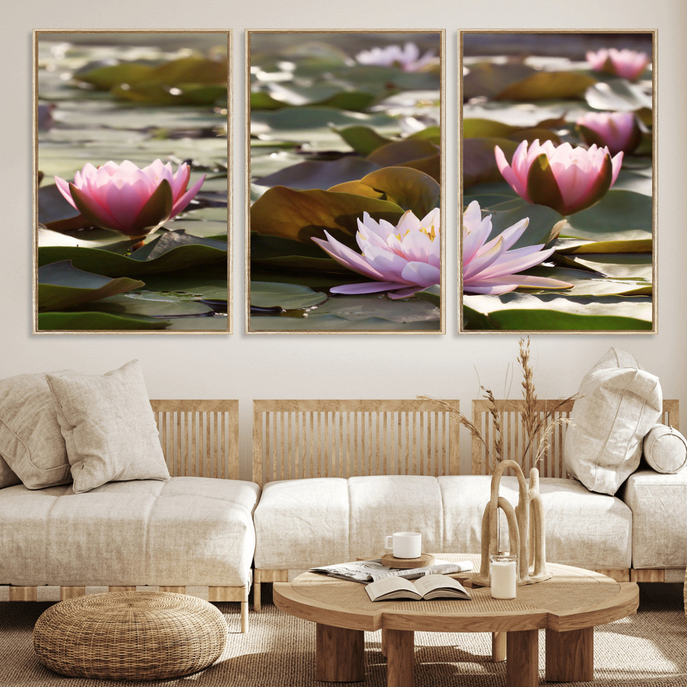 MGV-FC-60X30-3P - Lotus Flower Wall Art Canvas Print, Water Lily Large Wall Art Canvas Print for Yoga Room Decor,