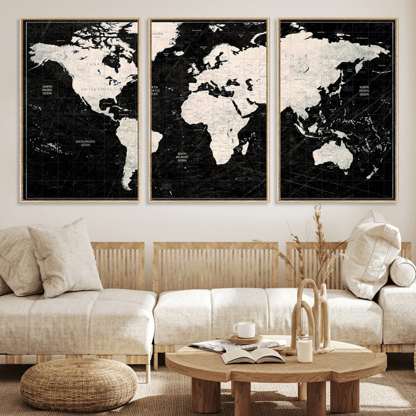 MGV-FC-60X30-3P - Push Pin World Map Canvas Print – Framed Wall Art for Couples to Track Their Travels – Anniversary