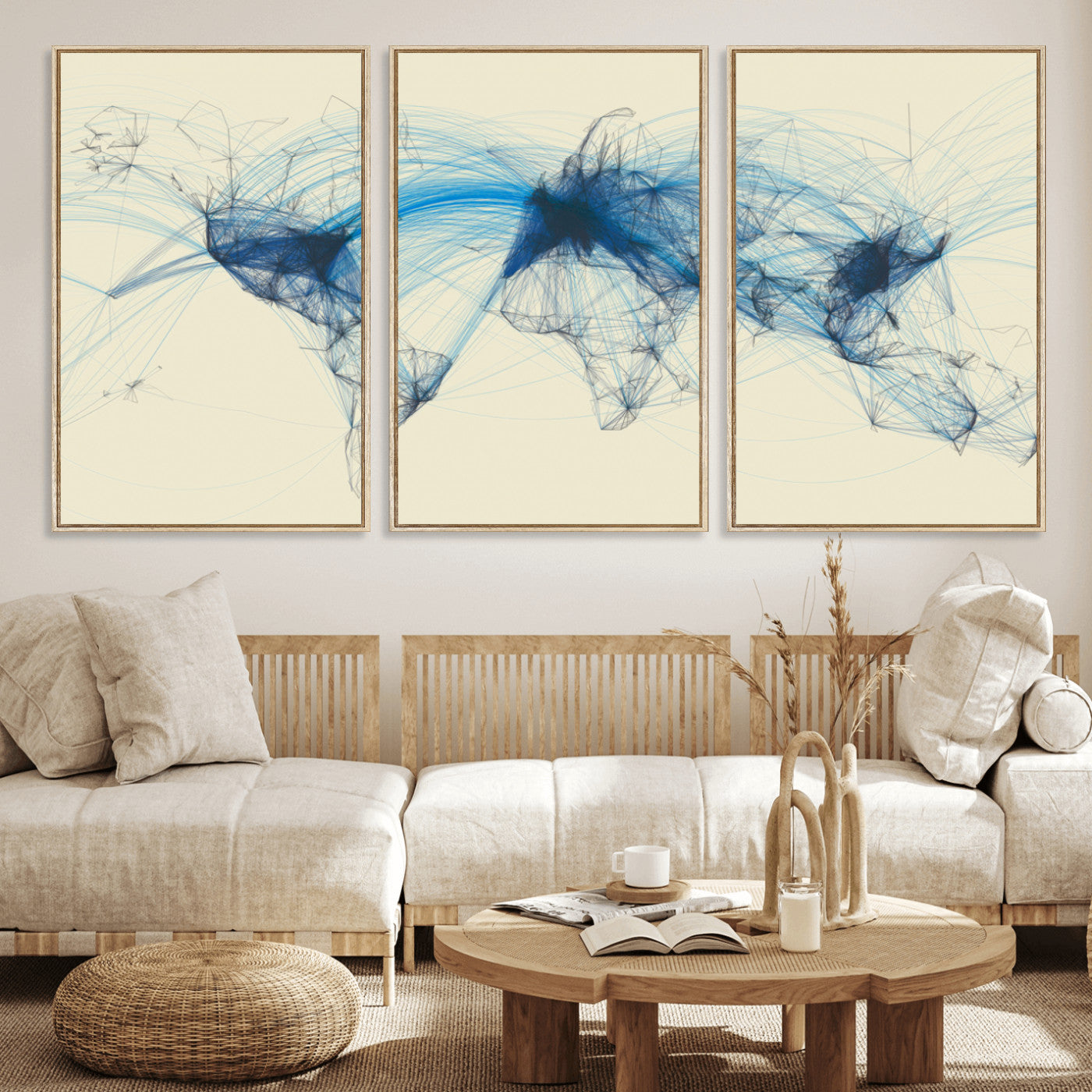 MGV-FC-60X30-3P - Flight Routes Map art Air Traffic Avi World Map with Blue Connections Canvas Wall Art – Modern
