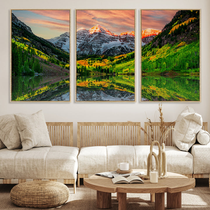 Maroon Bells Lake Wall Art Canvas Print – Majestic Colorado Mountain Landscape, Autumn Reflection, Multi-Panel Framed Artwork for Home, Office Decor