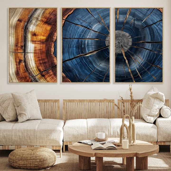 Framed Abstract Tree Ring Wall Art Print, Natural Rustic Wood Texture Canvas Print, Wood Tree Stump Farmhouse, Log Cabin Wooden House Decor