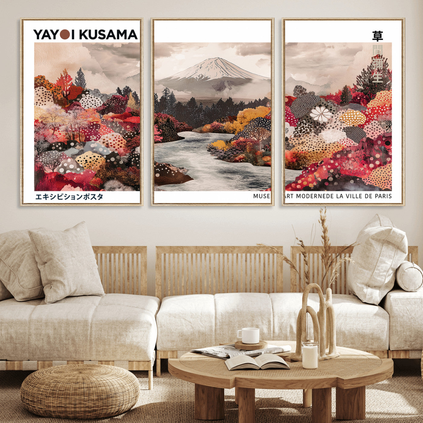 MGV-FC-60X30-3P - Yayoi Kusama Wall Art Canvas Print, Framed Large Abstract Art Picture Print, Kusama Polka Dot Perfect Minimalist Decor Artwork