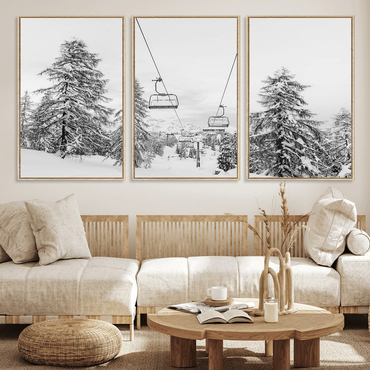 55003599D-MGV-CV-24X16 - Ski Lift Wall Art | Framed Snowy Mountain Canvas Artwork