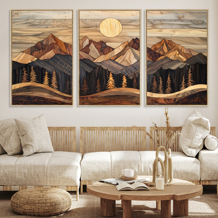 50100230-MGV-CV-36X24-Wood Mountain Wall Art Canvas Print, Framed Boho Wood Art Print, Abstract Woodland Farmhouse Decor
