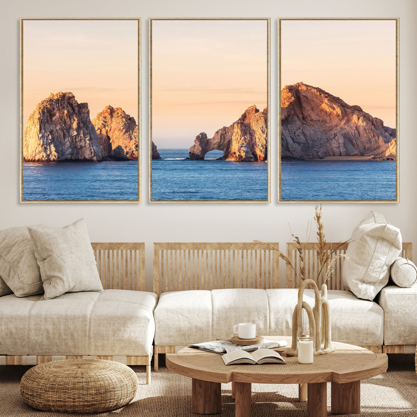72996116-MGV-CV-36X24-El Arco Wall Art Canvas Print, Framed Cabo Rocks Art Picture Print, Ocean Arch Perfect Golden Coastal Landmark Decor, The Arch Canvas Print