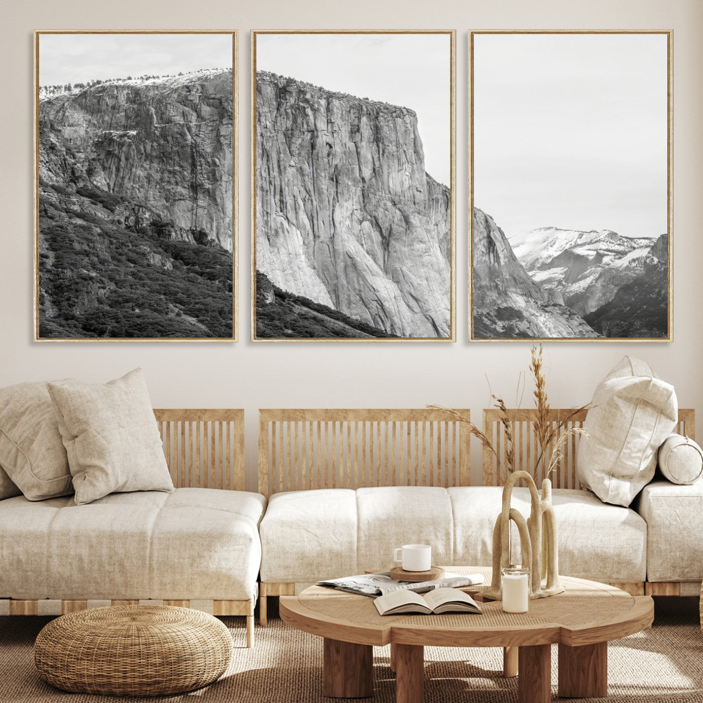 39393420-MGV-CV-36X24-El Capitan Wall Art Canvas Print, Framed Yosemite Cliff Art Picture Print, Monochrome Mountain Perfect Monochrome Sierra Decor