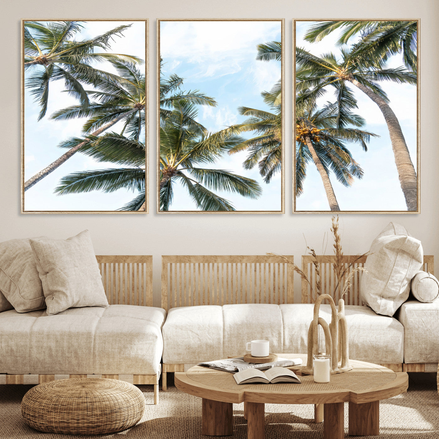 87247012-MGV-CV-36X24 - Tropical Palm Trees Wall Art – Sunlit Leaves & Blue Sky Canvas Print, Island Breeze and Vacation Vibes for Office or Home Decor