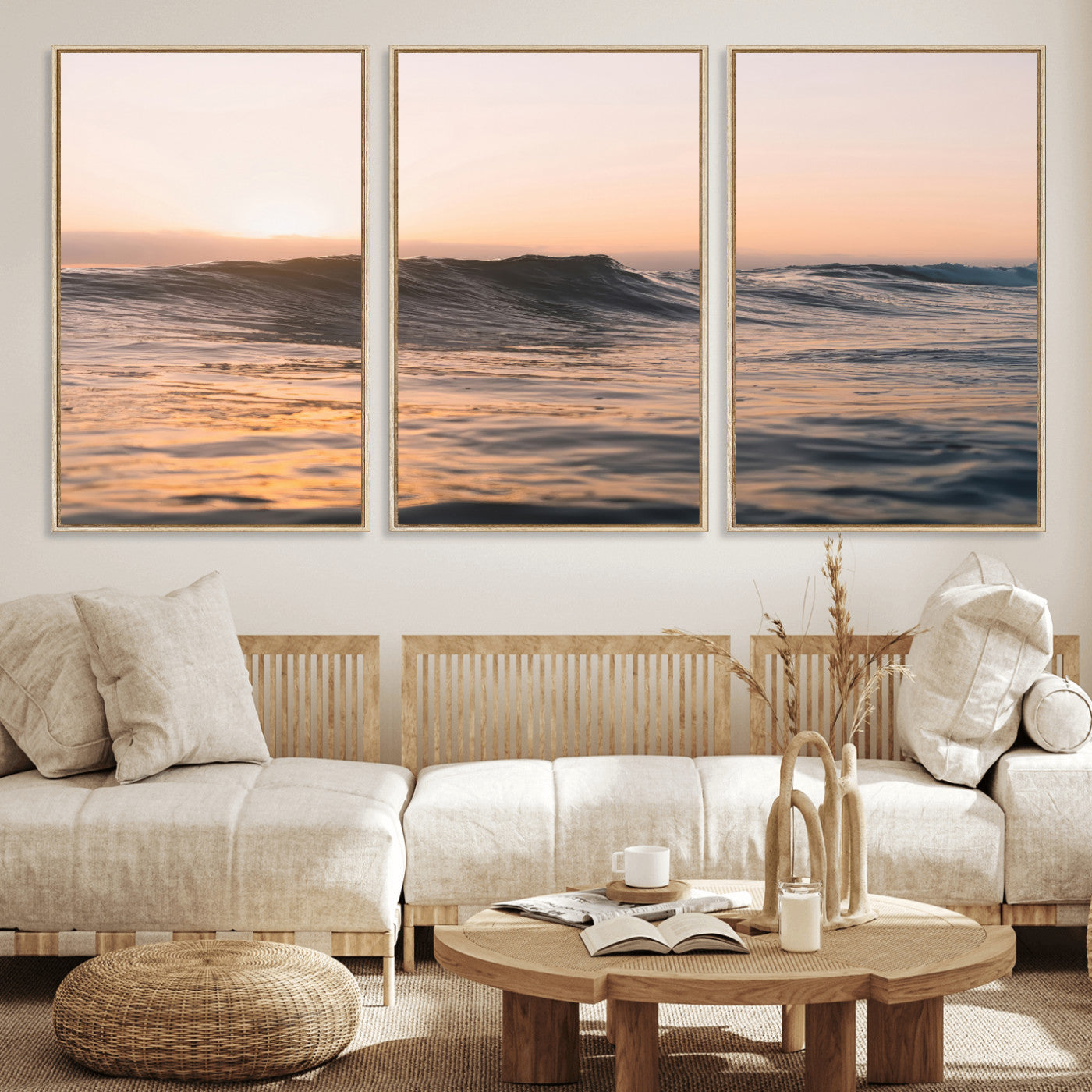 46299358-MGV-CV-36X24 - Golden Sunset Ocean Wall Art – Tranquil Waves & Peaceful Horizon Canvas Print, Soft Light and Evening Glow for Serene Beach, Home or Nature Decor