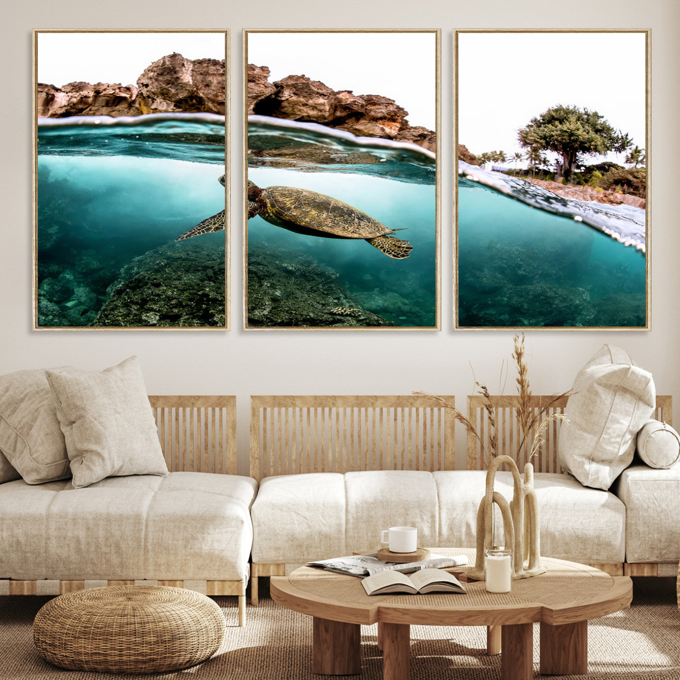 44200301-MGV-CV-36X24-Sea Turtle Wall Art Canvas Print, Framed Ocean Life Art Picture Print, Tropical Perfect Coastal Decor