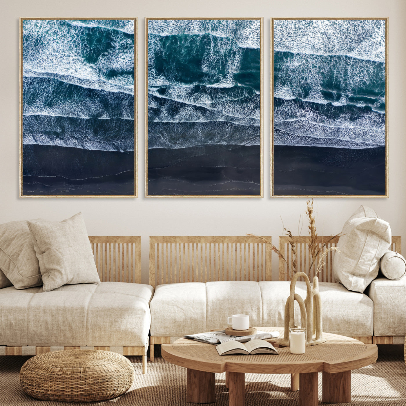 87941475-MGV-CV-36X24-Black Beach Wall Art Canvas Print, Framed Aerial Ocean Art Picture Print, Moody Coastal Perfect Coastal Decor, Aerial Ocean Wall Art Canvas