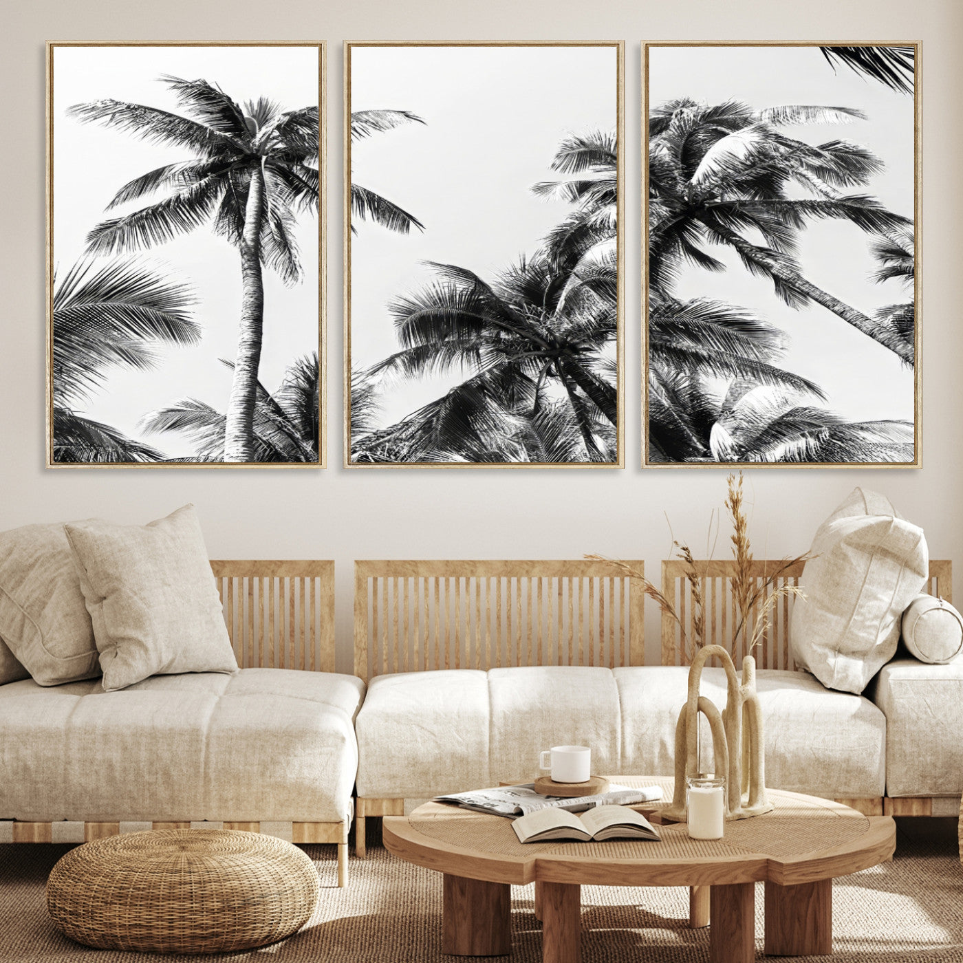 46641801-MGV-CV-40X27-Palm Wall Art Canvas Print, Framed Tropics Art Picture Print, Monochrome Perfect Minimalist Decor