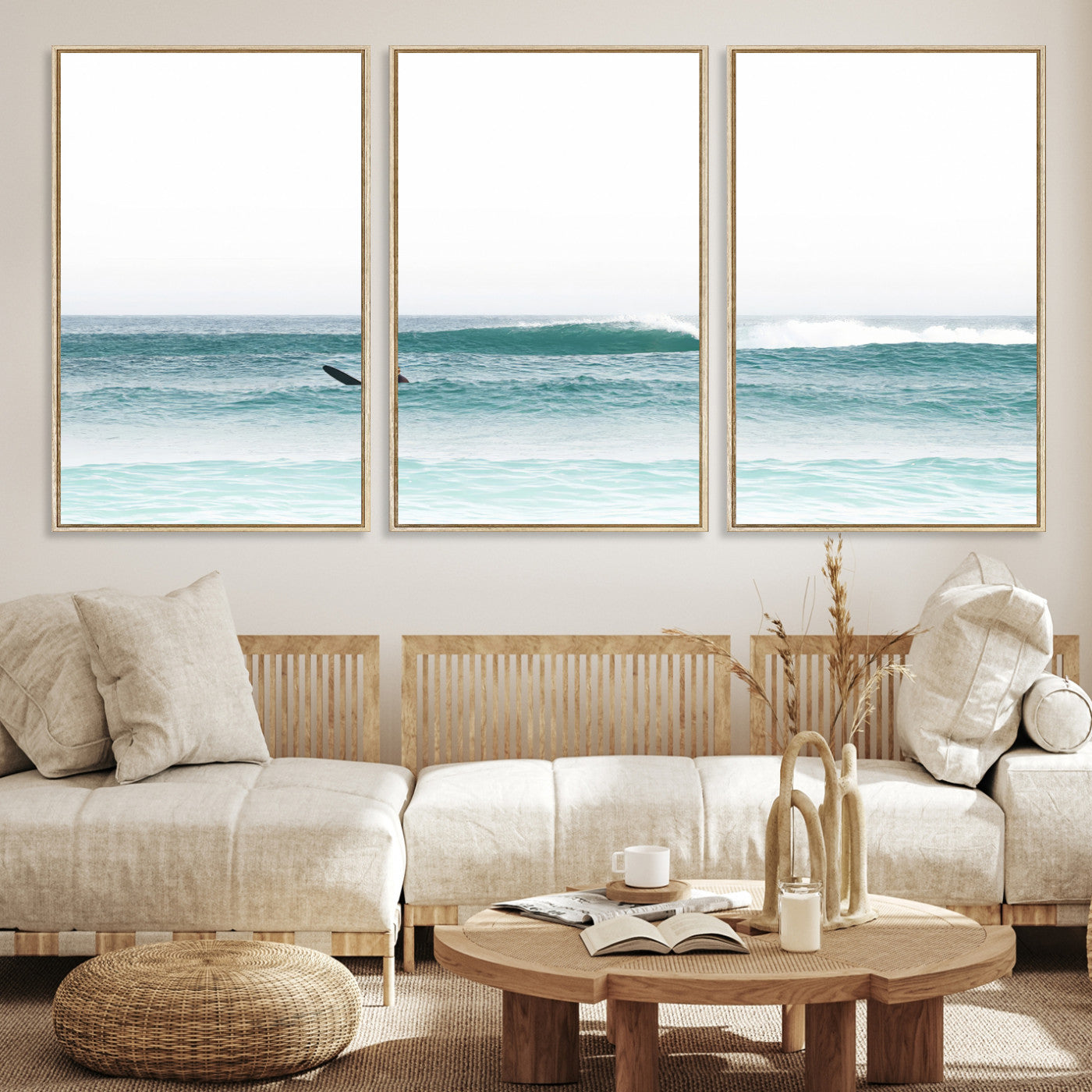 56345117-MGV-CV-36X24-Surfing Wall Art Canvas Print, Framed Ocean Art Picture Print, Waves Perfect Minimalist Decor