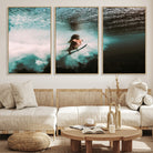 85923512-MGV-CV-40X27-Vibrant Aquatic Motion Wall Art Canvas Print, Framed Underwater Swimming Art Picture Print, Female Surfer Diving Perfect Coastal Boho Decor,