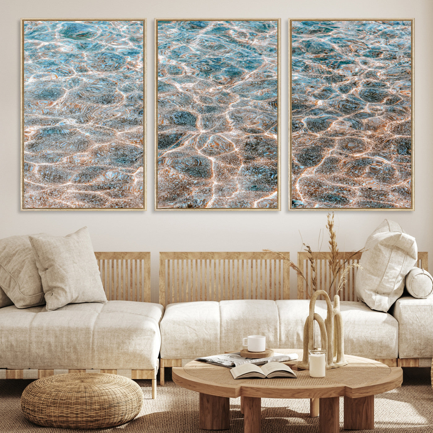 26580287-MGV-CV-36X24-Clear Water Wall Art Canvas Print, Framed Sunlit Ripples Art Picture Print, Ocean Texture Perfect Modern Coastal Decor