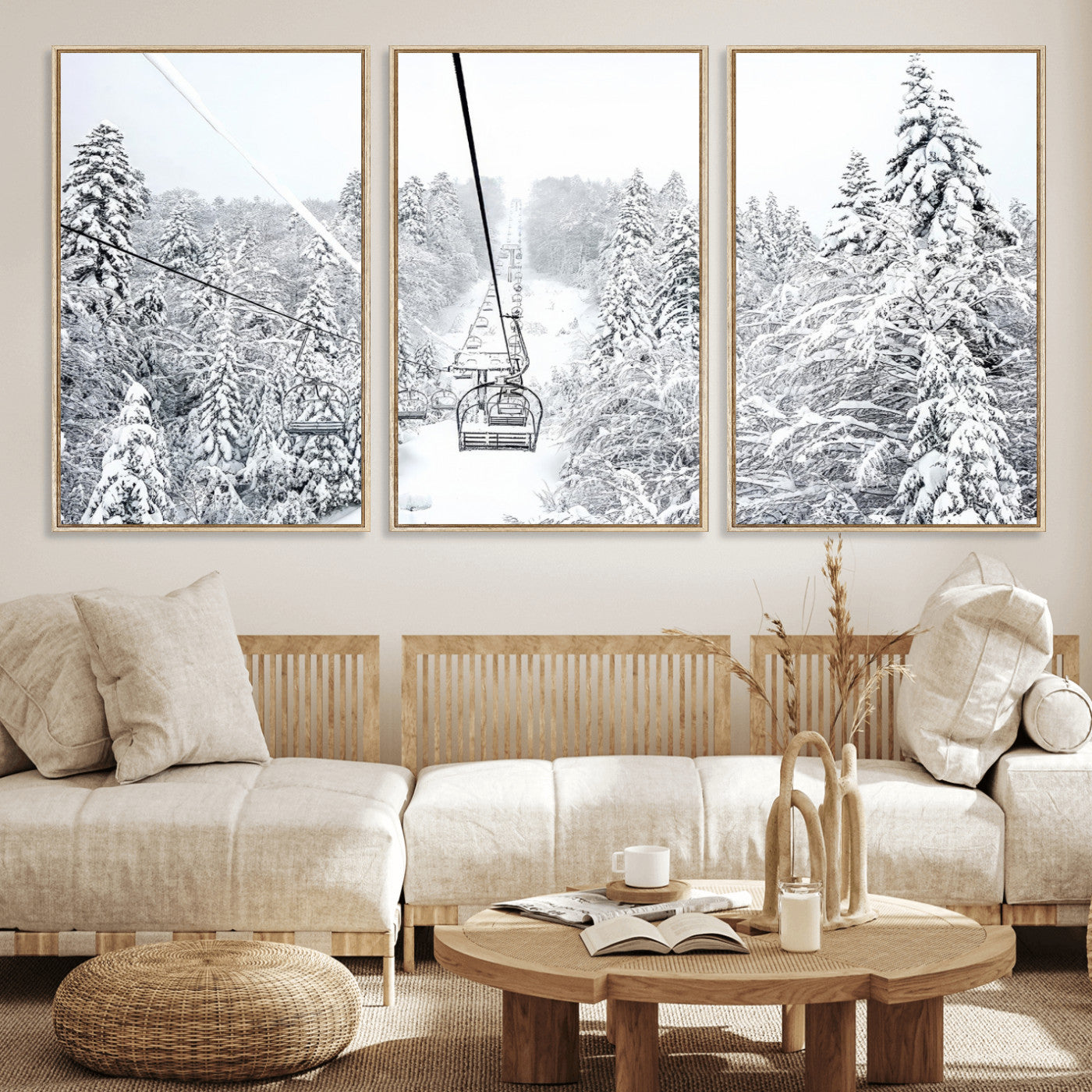 MGV-FC-60X30-3P - Winter Snow Ski Lift Wall Art Canvas Print Winter Trees Print