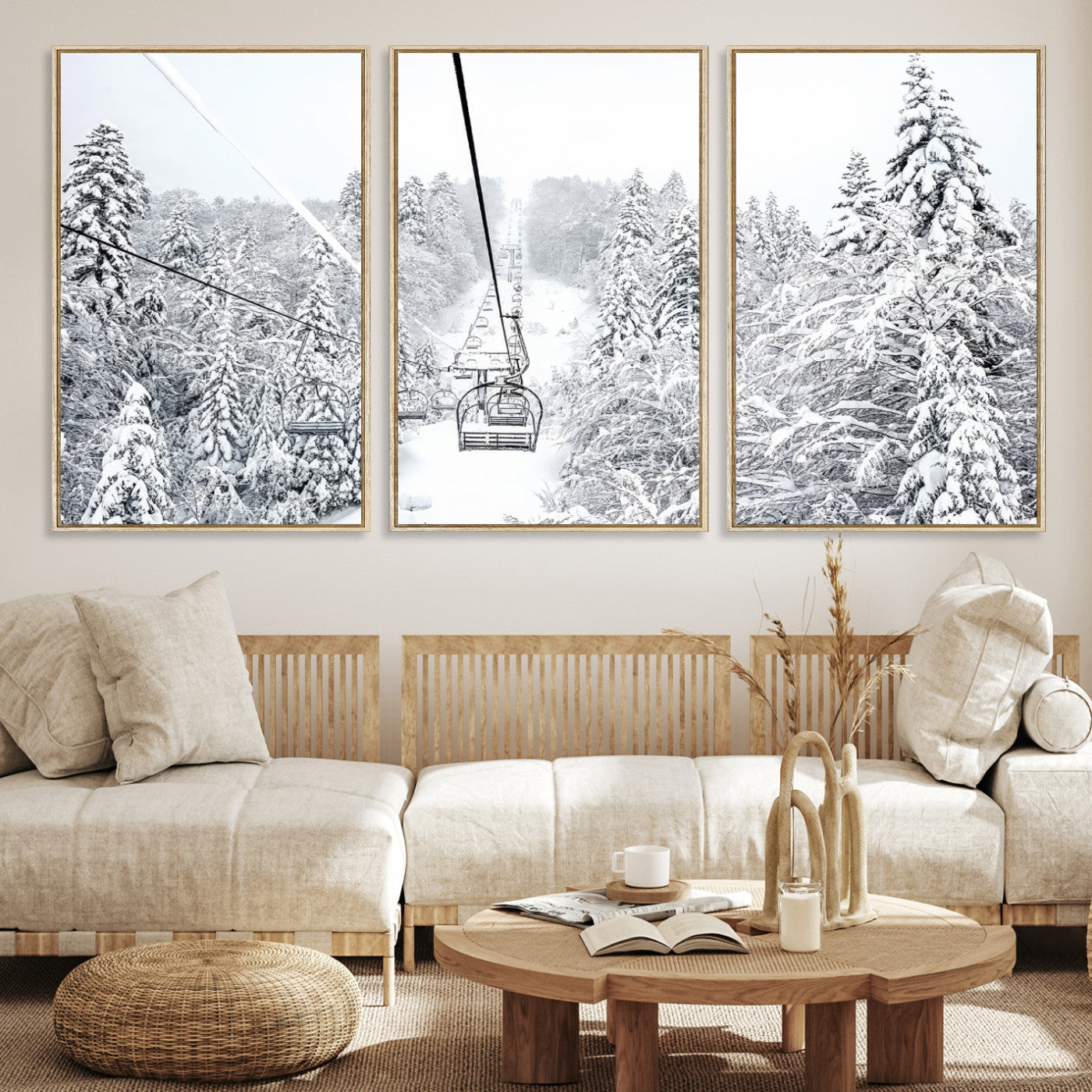 44705668-MGV-CV-36X24-Winter Forest Wall Art Canvas Print, Framed Snowy Forest Art Picture Print, Winter Ski Lift Perfect Scandinavian Minimalist 3/3 Decor