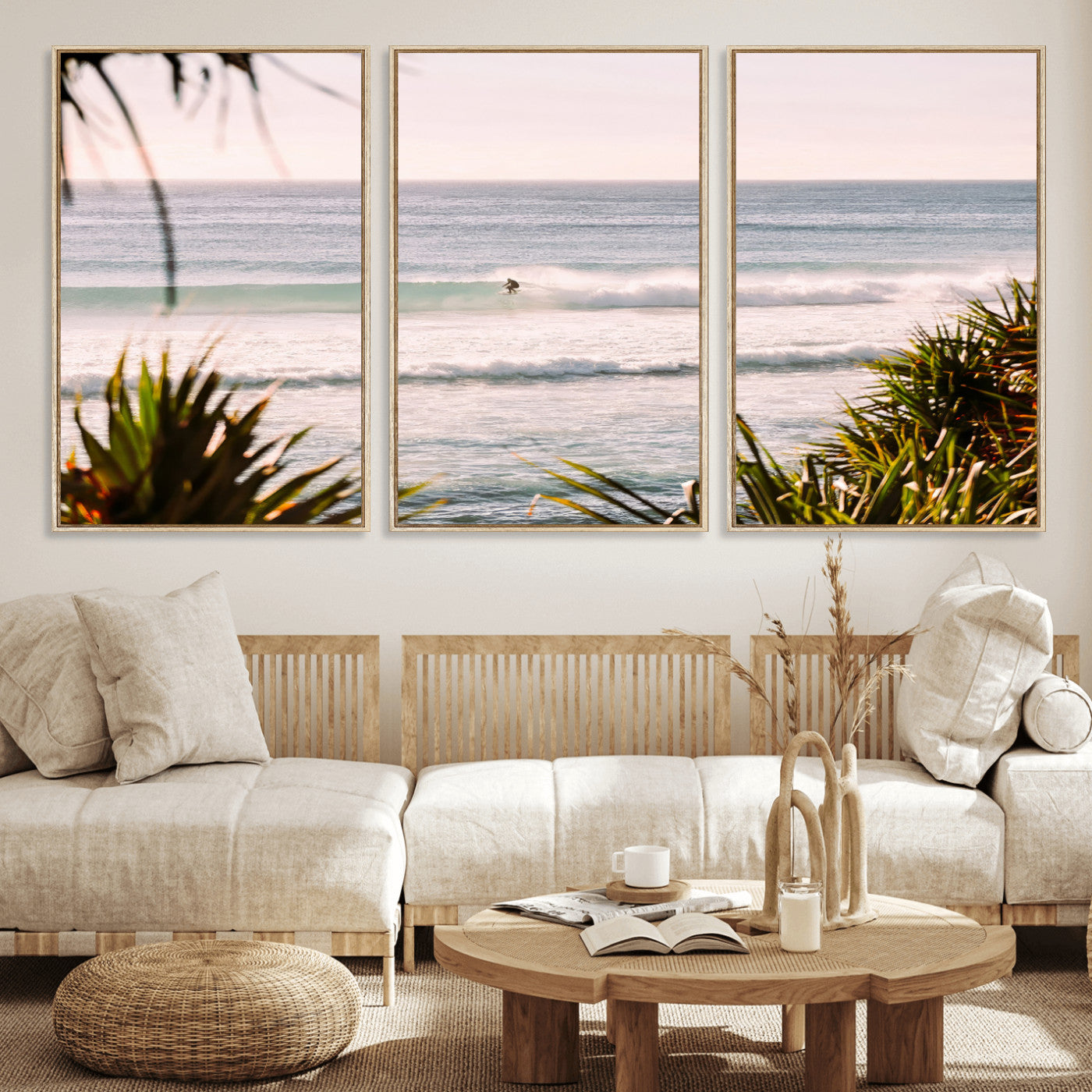 MGV-FC-60X30-3P - Ocean Surfer Wall Art Canvas Print, Framed Coastal Surf Art Picture Print, Tropical Beach Perfect Tropical Coastal Decor Artwork