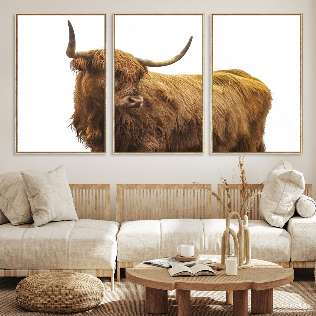 Highland Cow Wall Art Canvas Print, Scottish Bull Print, Framed Rustic Farmhouse Art Print, Large Country Animal Printing Perfect for Farmhouse Decor