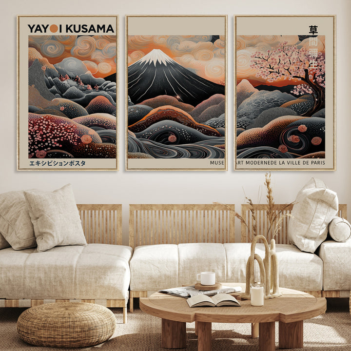 Modern Japanese Wall Art Print Yayoi Kusama Canvas Wall Art Abstract Mount Fuji Canvas Print Japanese Landscape Art Printing