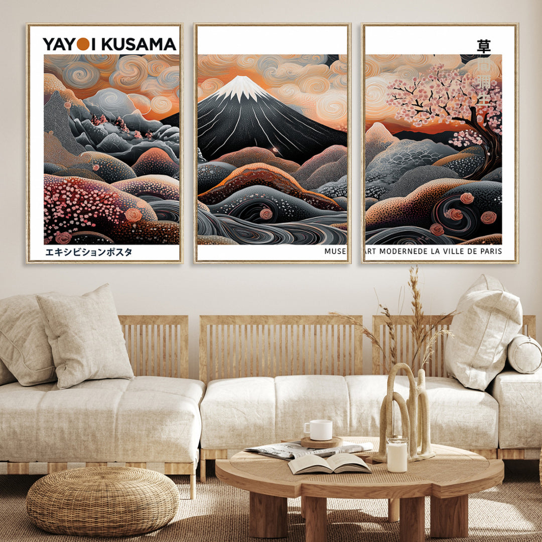 Modern Japanese Wall Art Print, Yayoi Kusama Wall Art Print, Abstract Mount Fuji Canvas Print Japanese Landscape Art Printing