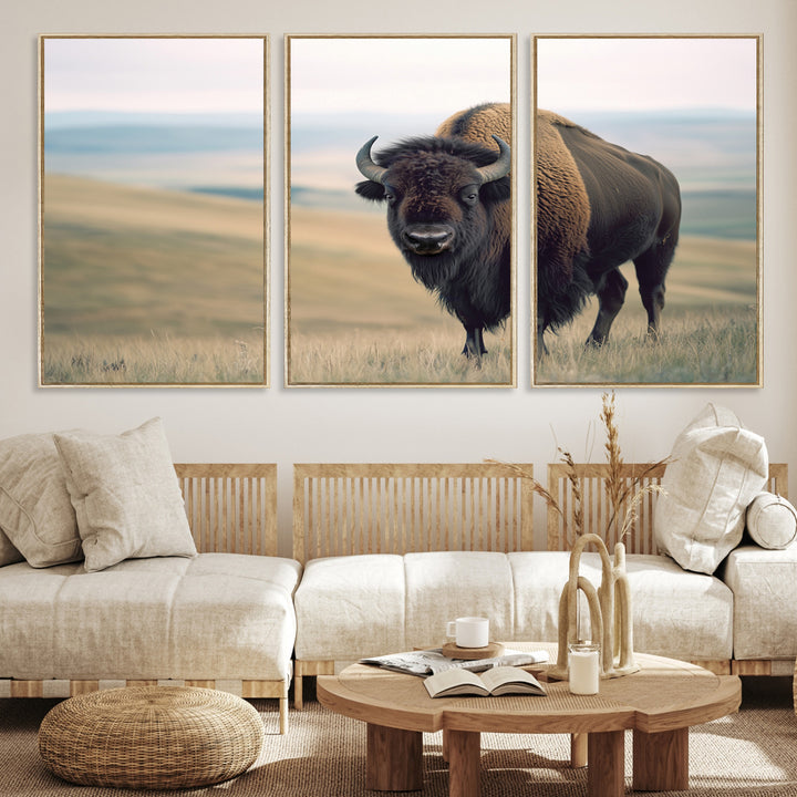 Bison Wall Art Wall Art Canvas Print, Buffalo Canvas Print Print, Framed American Bison Decor Art Print, Large Frontier Style Printing Perfect