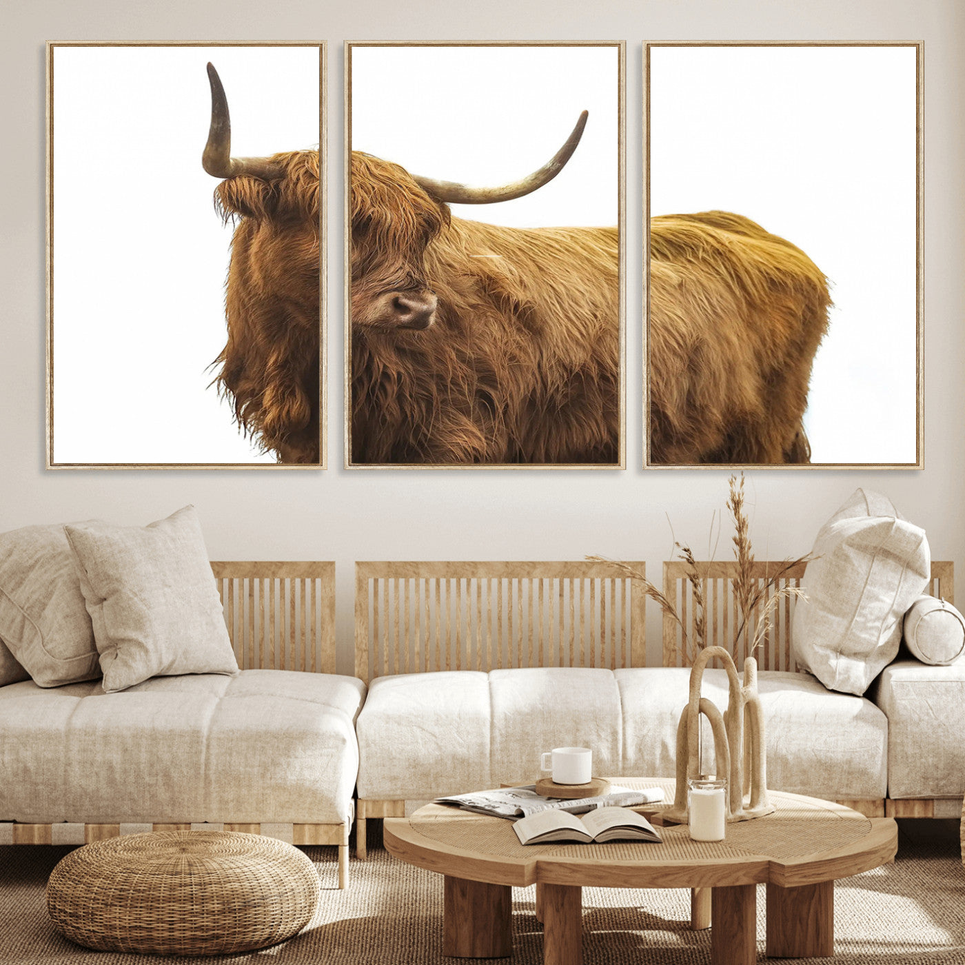 MGV-FC-60X30-3P - Highland Cow Wall Art Canvas Print, Framed Farmhouse Wall Art Art Picture Print, Rustic Animal Decor Perfect Rustic Farmhouse Decor Artwork